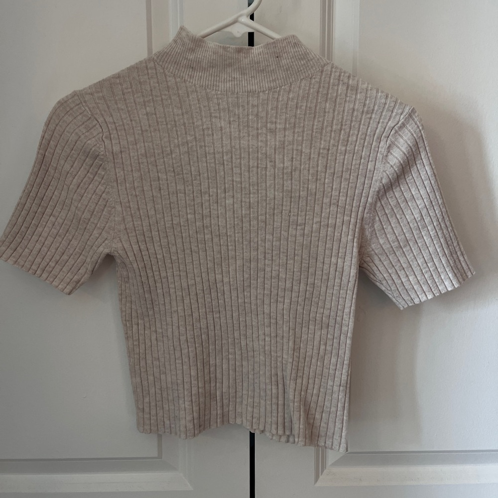 A New Day Cream Ribbed Crop Blouse